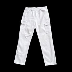 Bebe White Cargo Pants Womens 12/31 Straight Leg Stretch Y2K Mid Rise 27" Inseam